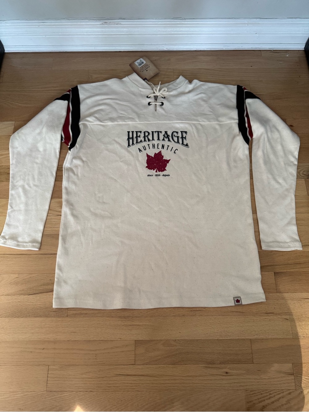 Men's Cream Lace-Up Long Sleeve Shirt with Red Detail